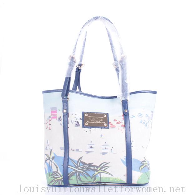 Authentic Louis Vuitton Handbags White with blue Cabas Escale PM M93769