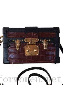 Cheap Sale 2015 louis vuitton petite malle bag crocodile leather M50013 coffee